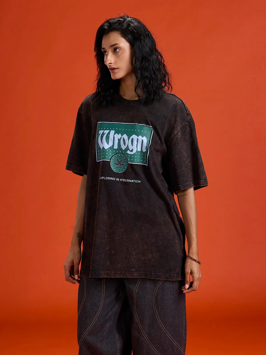 Acid Washed Retro Inspired Graphic Printed Oversized Fit T-shirt | Black