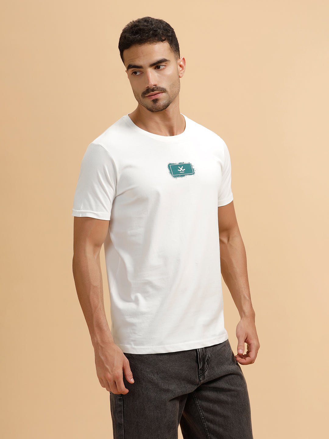 Minimal Cut-Out Logo Slim Fit T-Shirt | White