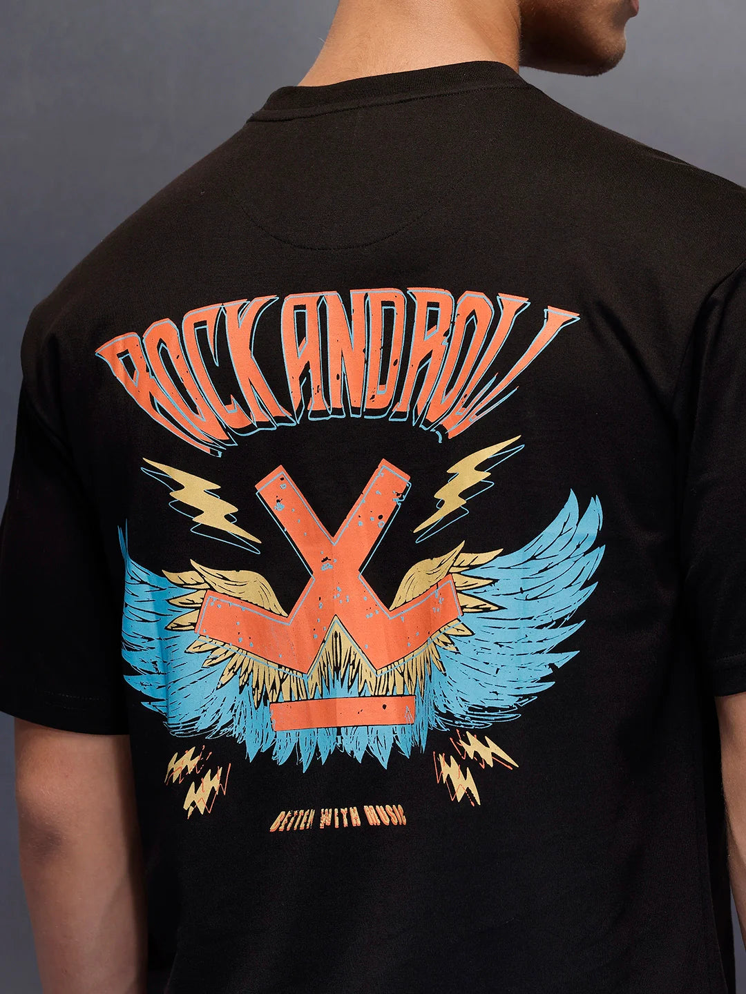 Casual Back Printed Oversized T-Shirt | Black