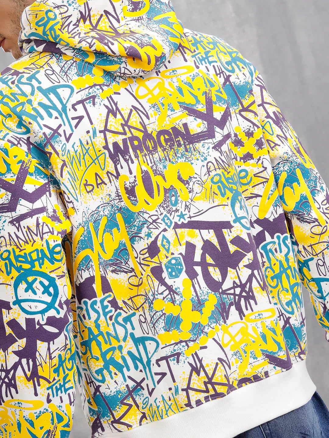 All Over Graffiti Print In Oversized Hoodie Pullover | Yellow