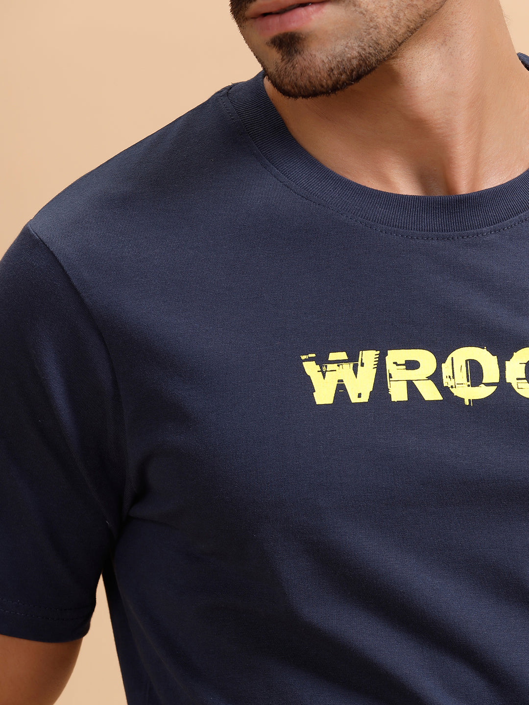 Glitched Logo Printed Slim Fit T-Shirt | Navy Blue