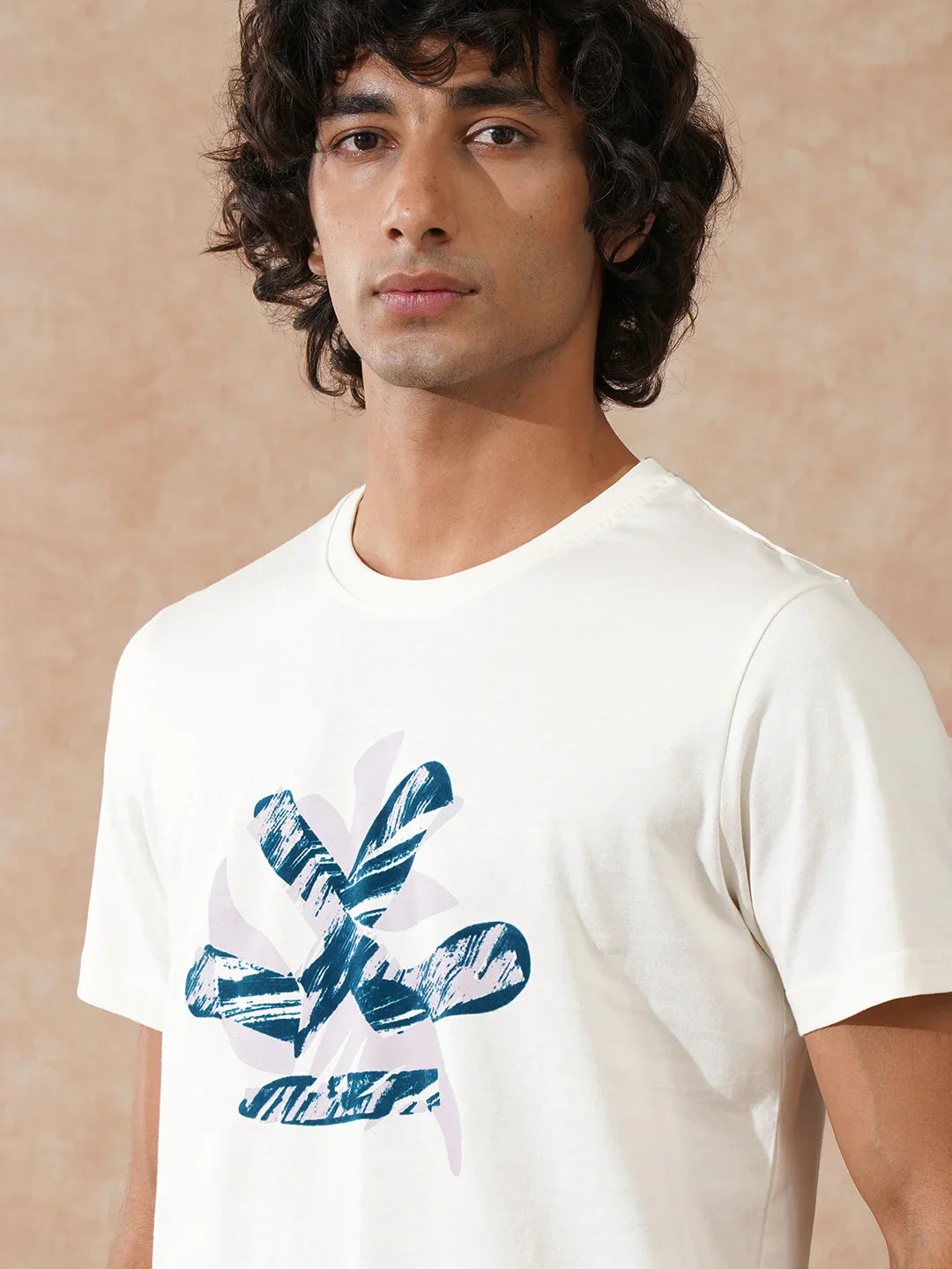 Flock Printed Slim Fit T-Shirt | Off White