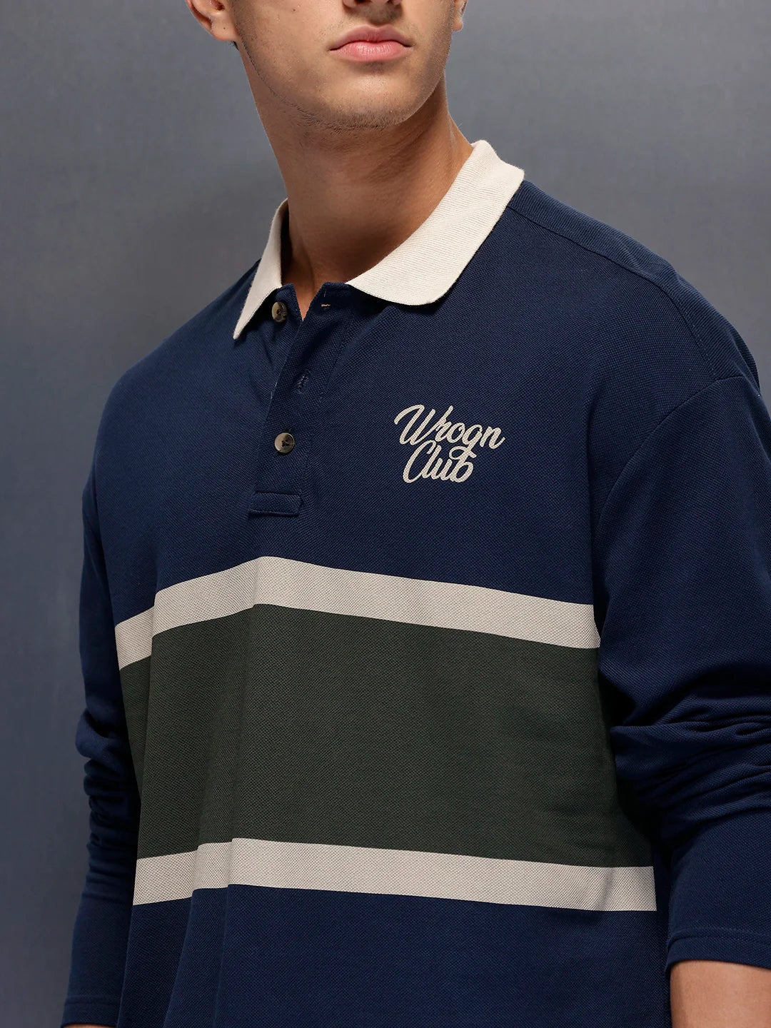 Classic Oversized Full Sleeves Polo T-Shirt | Navy Blue