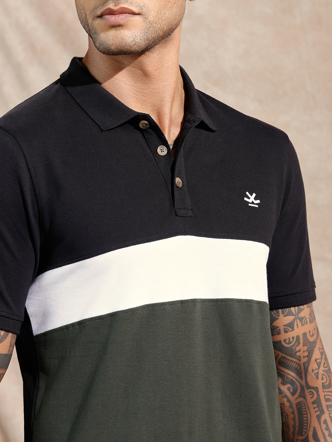 Cut & Sew Polo T-Shirt | Black & Olive