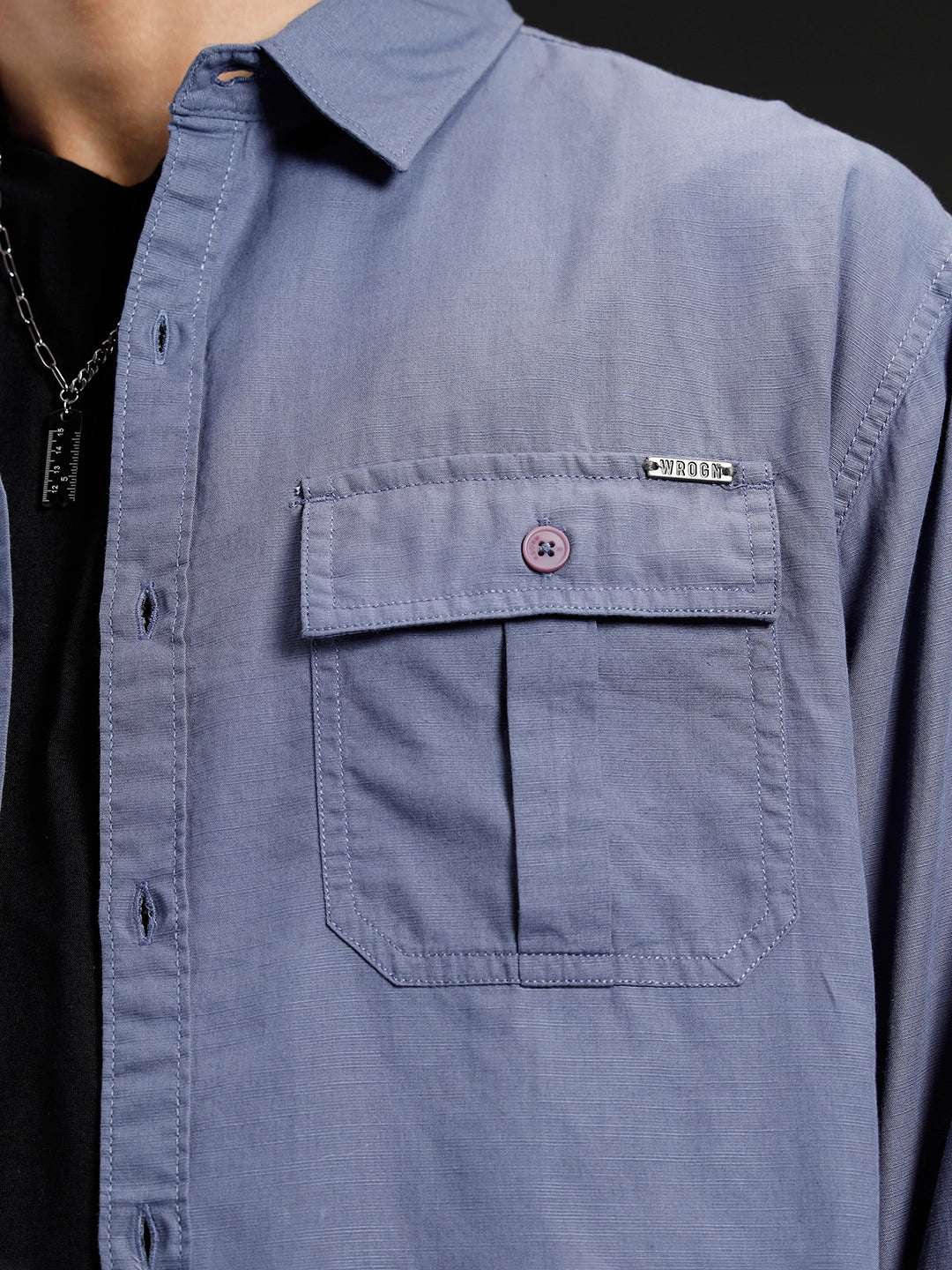 Wrogn Men's Casual Comfort Fit Double Pocket Shirt | Grey