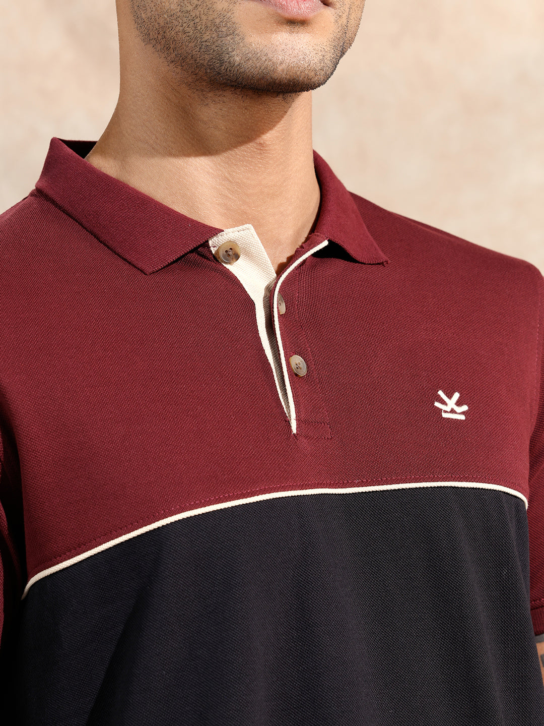 Colour Blocked Polo T-Shirt | Maroon & Black