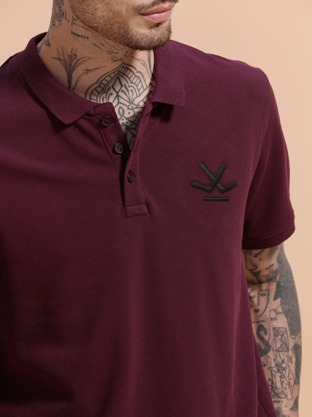 Embroidered Logo Slim Fit Polo T-Shirt | Wine
