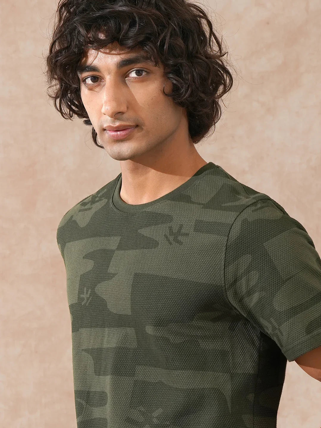 Popcorn Textured AOP T-Shirt | Olive