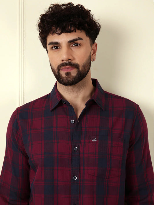 Casual Textured Full Sleeve Shirt | Red