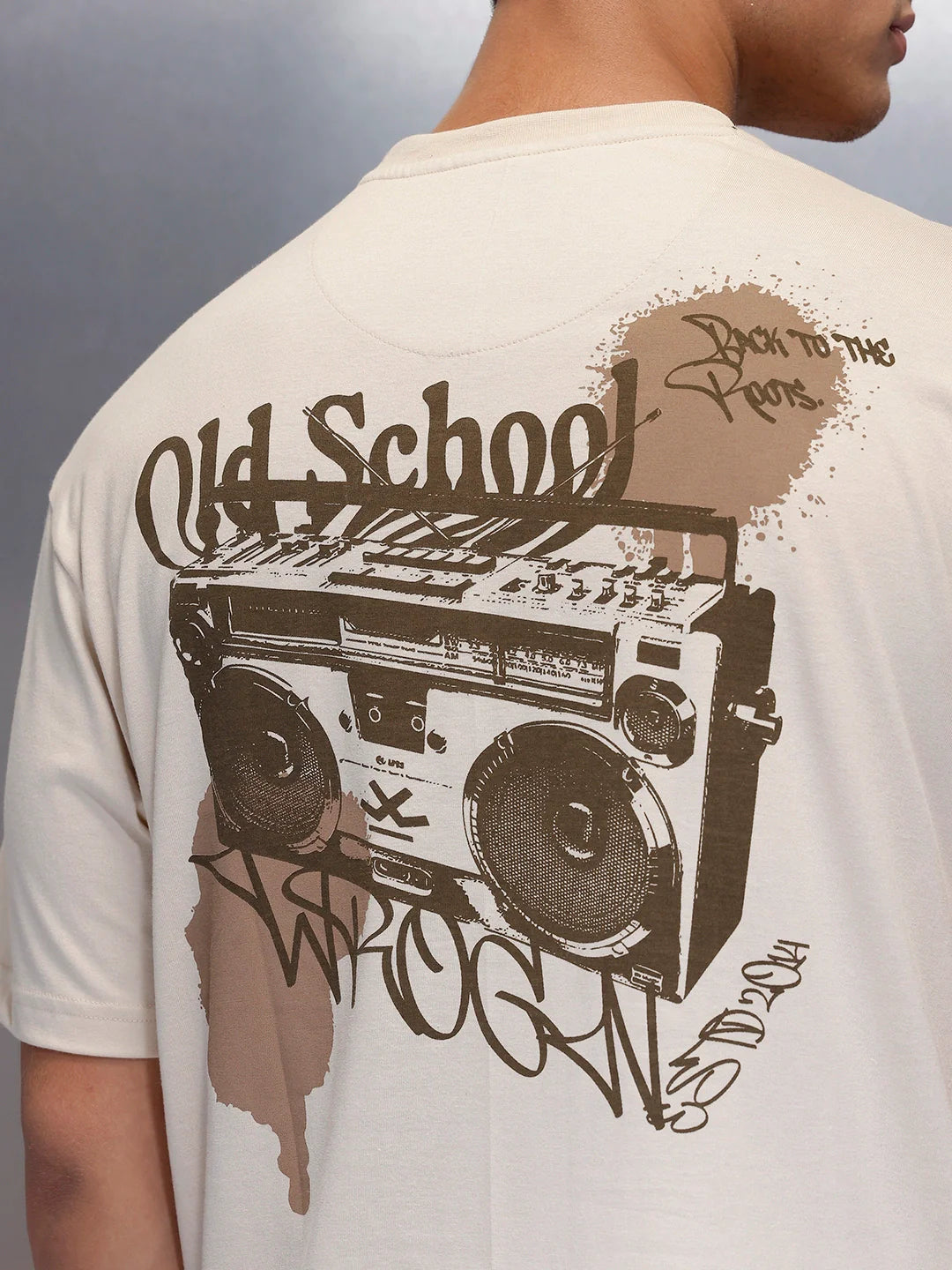 Casual Back Printed Oversized T-Shirt | Beige