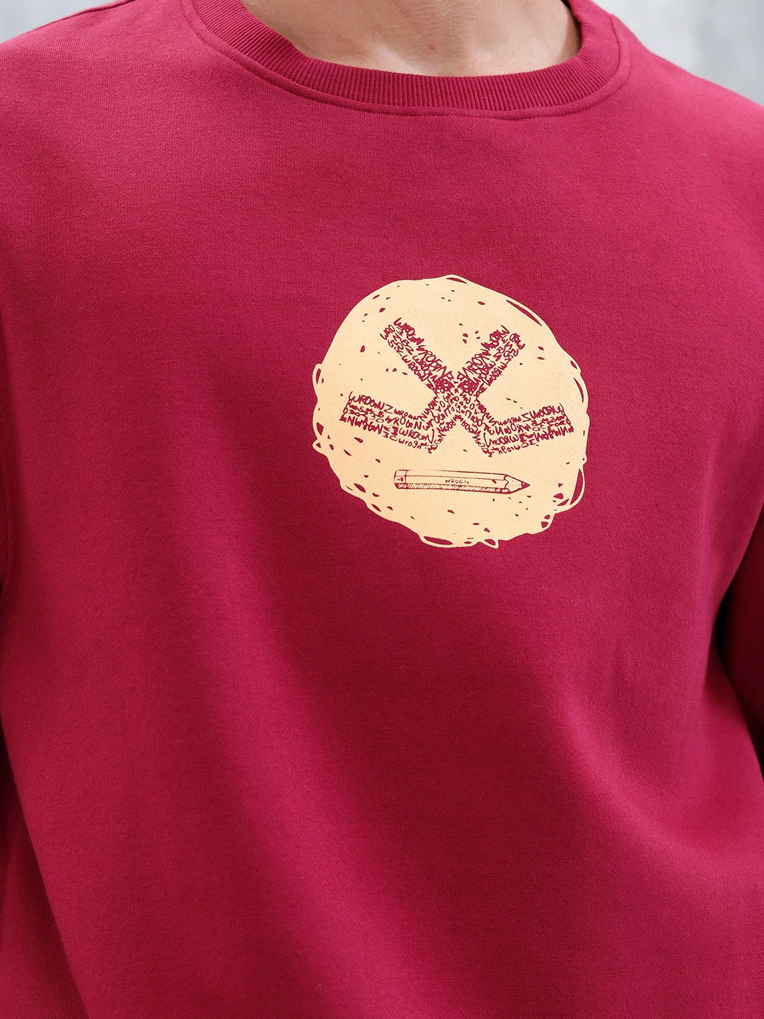 Wrogn Comfort Fit Graphic Sweatshirt For Men | Maroon