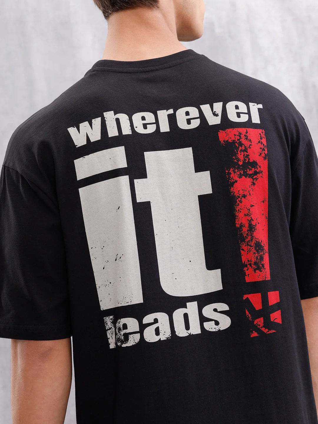 Back Graphic Printed Oversized Fit T-Shirt | Black