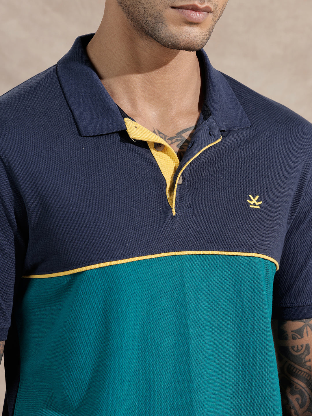 Colour Blocked Polo T-Shirt | Navy & Teal