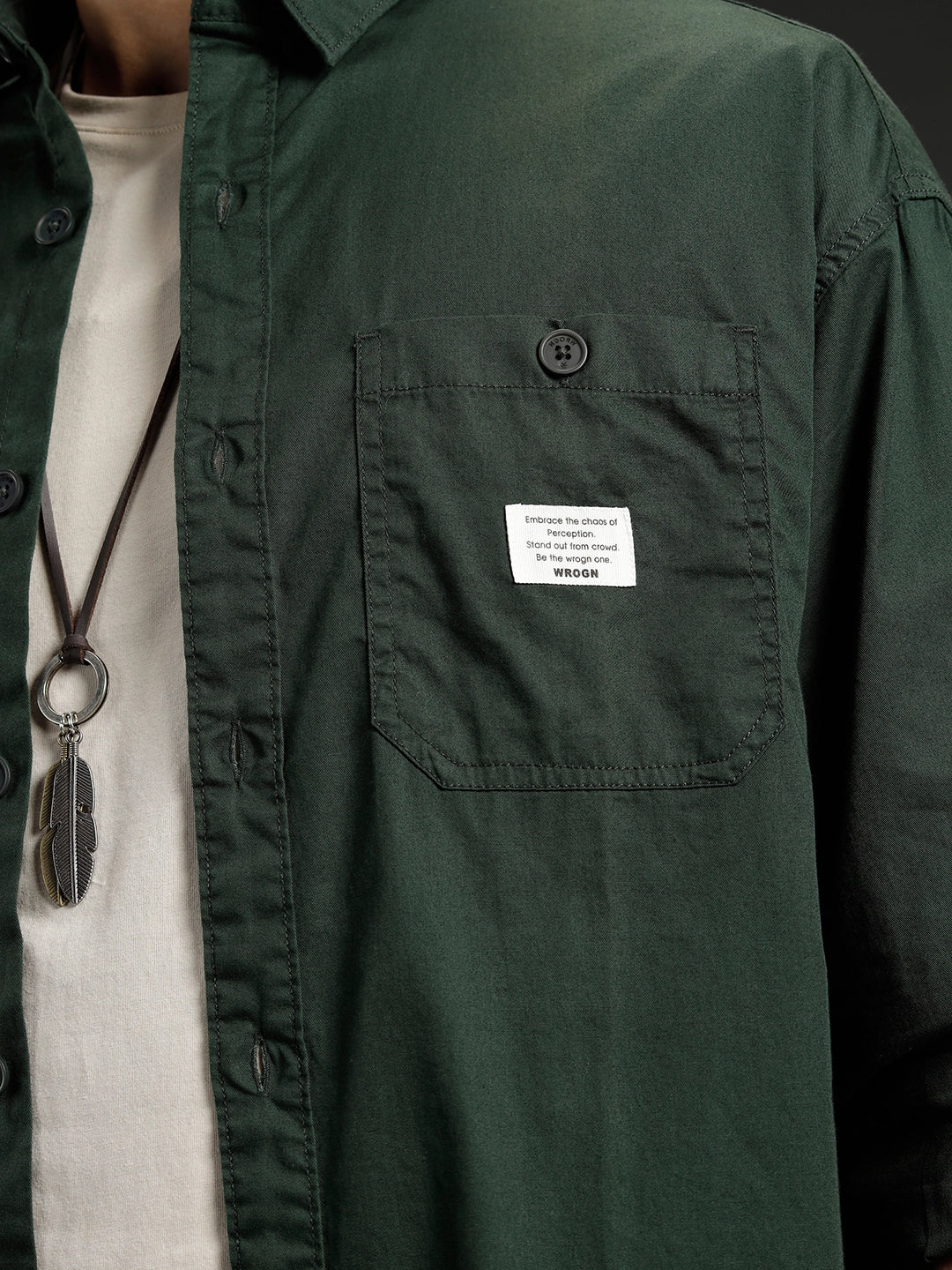 Wrogn Men's Casual Oversized Shirt | Green