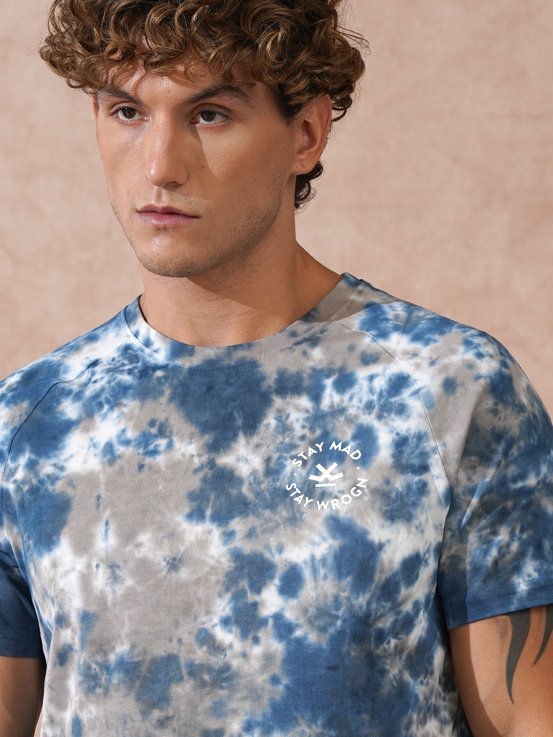 Washed Tie Dye Slim Fit T-Shirt | Blue