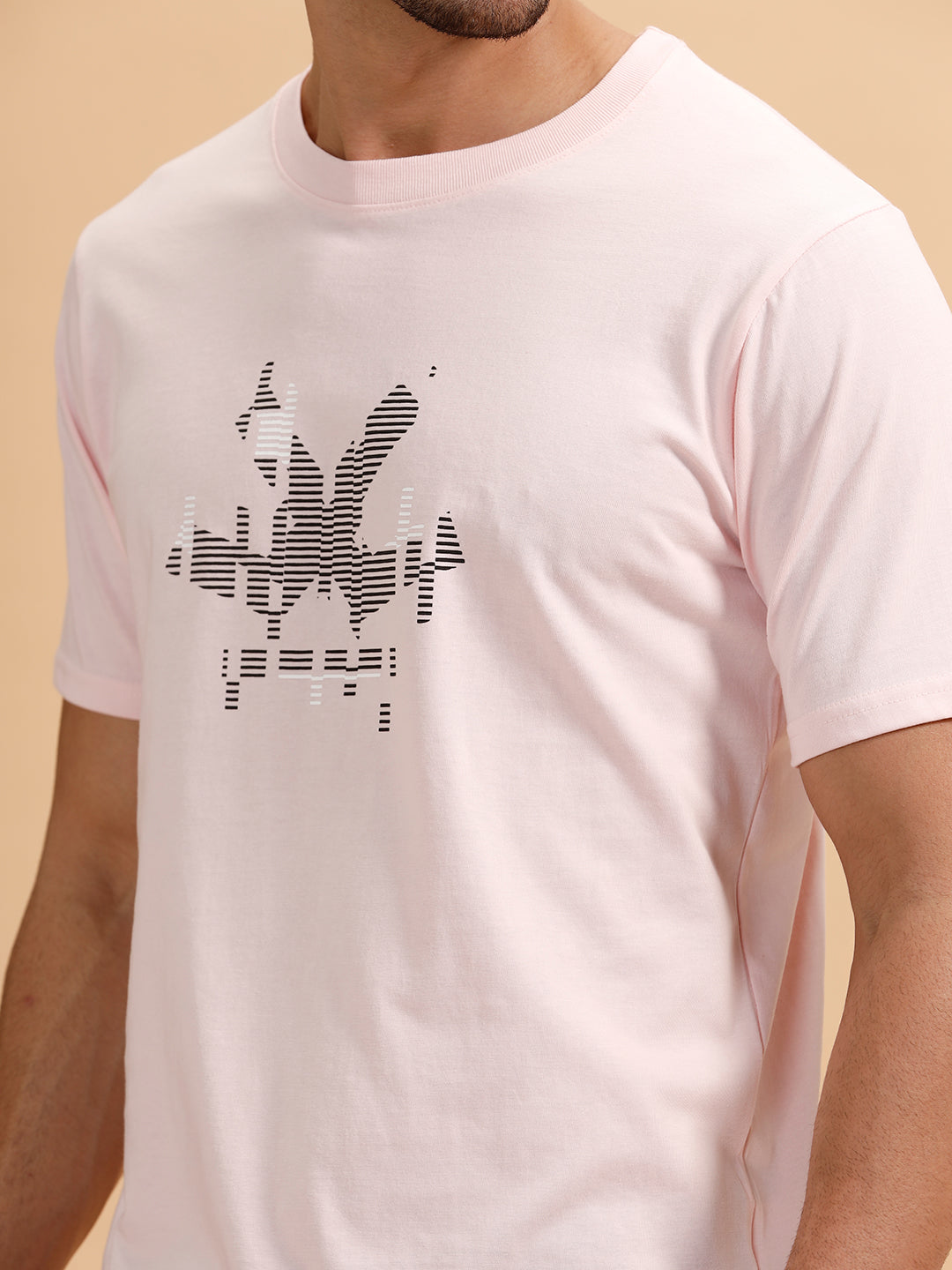 Glitched Logo Printed Slim Fit T-Shirt | Light Pink