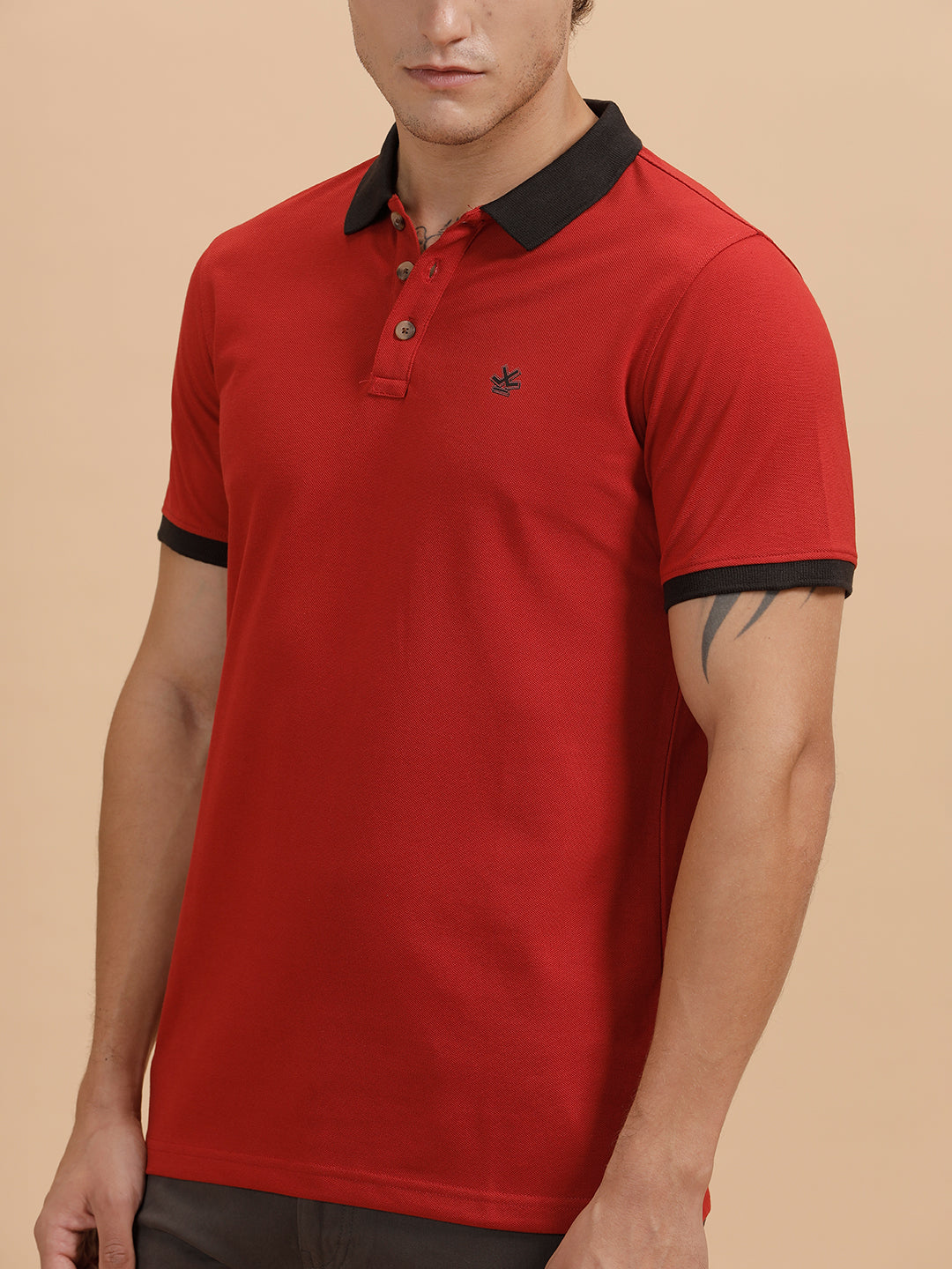 Contrast Collar Slim Fit Polo T-Shirt | Red