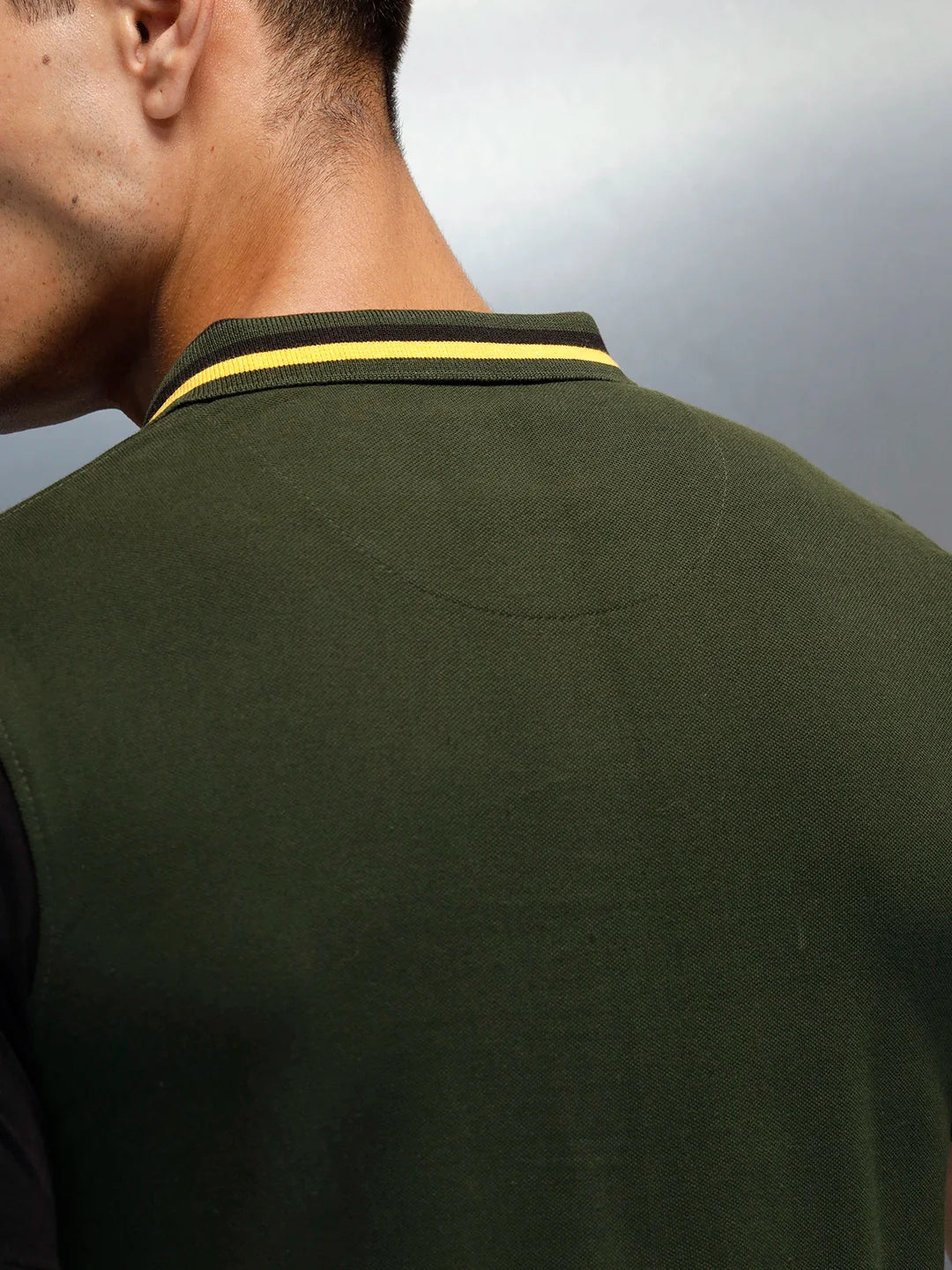 Colourblock Causal Men's Polo Neck T-Shirt | Olive