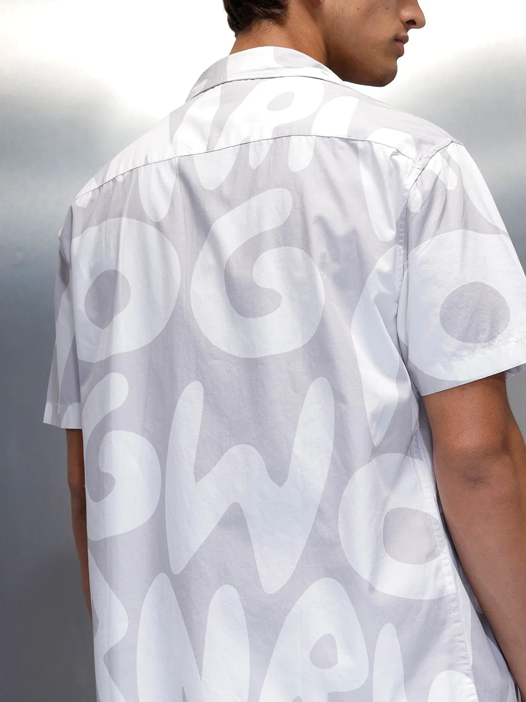 Wrogn Typography All-Over-Printed Shirt | Grey