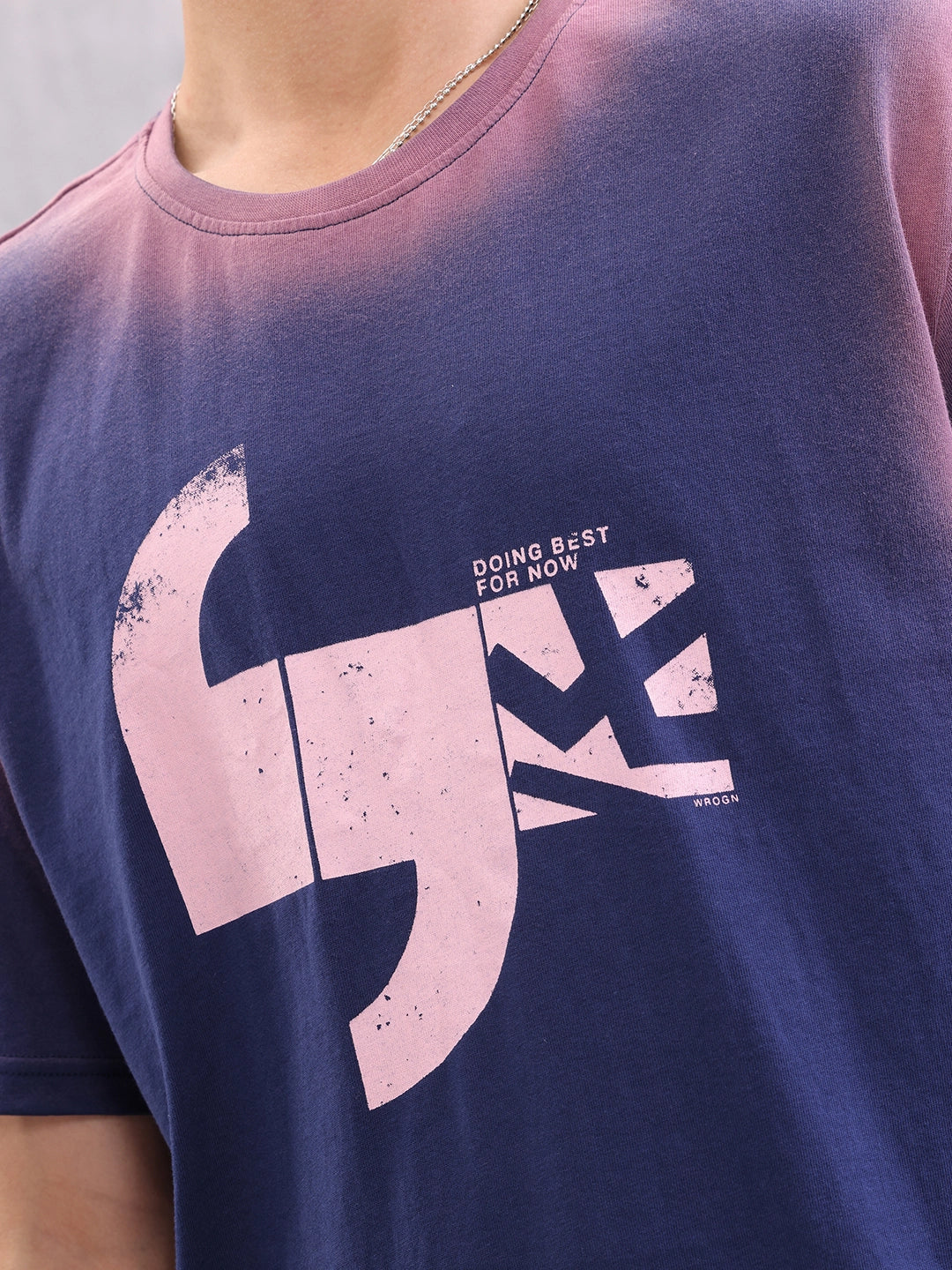 Spray Washed Effect Graphic Printed Oversized Fit T-shirt | Blue