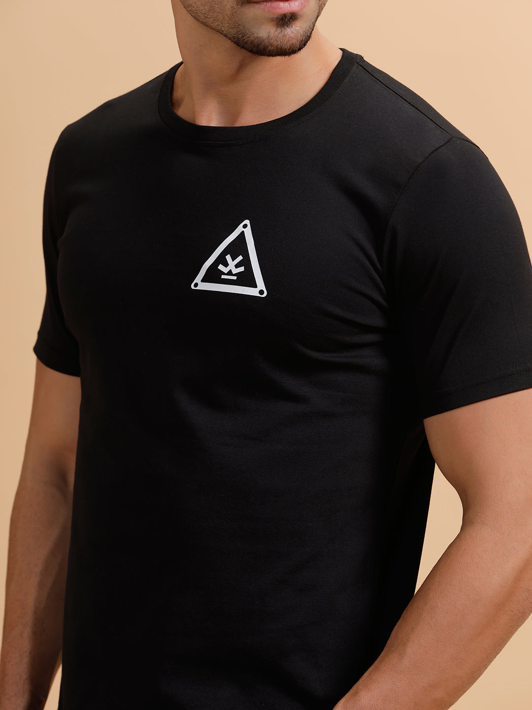 Basic Placement Print Regular Fit T-Shirt | Black