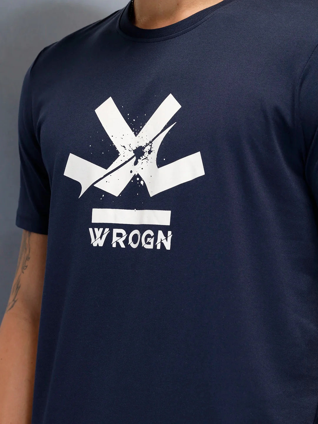 Wrogn Branded Men's Casual Regualr Fit T-Shirt | Navy Blue