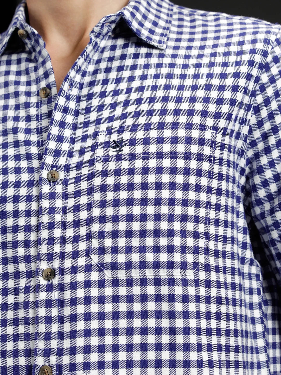 Wrogn Men's Classic Gingham Checked Shirt | Navy Blue