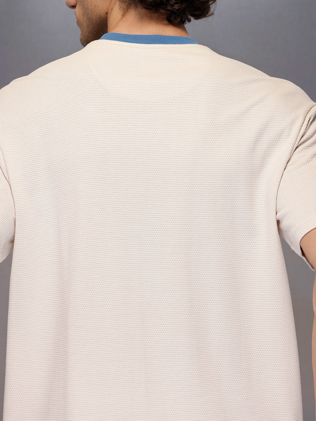 Men’s solid beige casual T-shirt with contrast crew neck | Beige