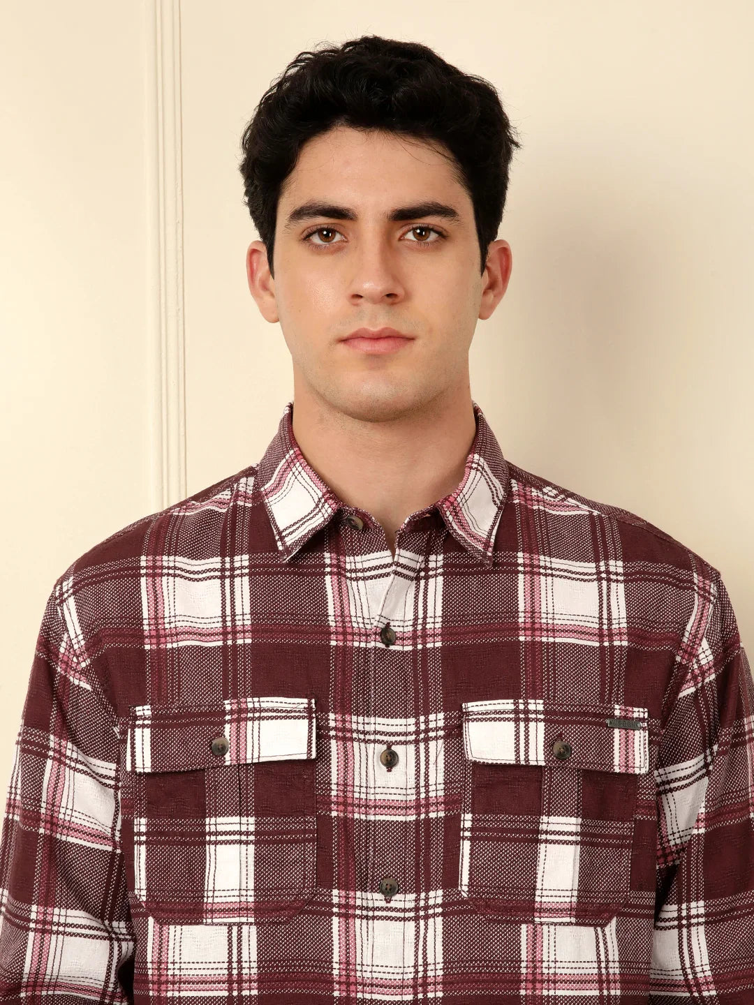 Brown & White Checked Cotton Shirt