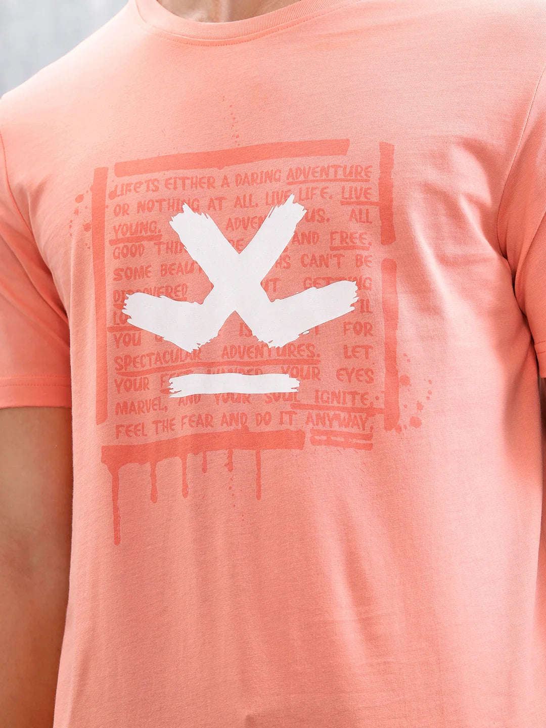 Casual Men Regular Fit Tee With Graphic | Peach