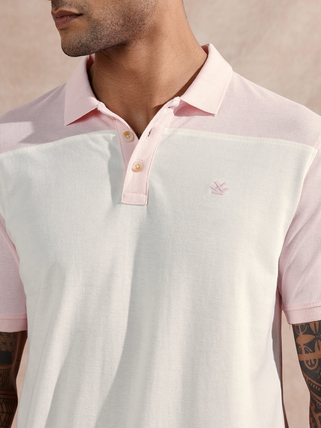 Colour Blocked Polo T-Shirt | White & Pink