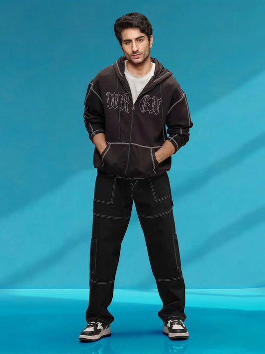 Utility Cargo Pants With Contrast Stitch | Black