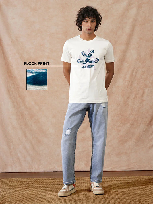 Flock Printed Slim Fit T-Shirt | Off White