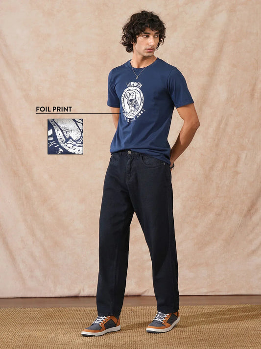 Foil Printed Slim Fit T-Shirt | Navy Blue