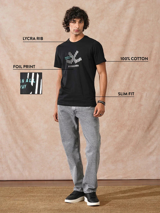 Foil Printed Slim Fit T-Shirt | Black