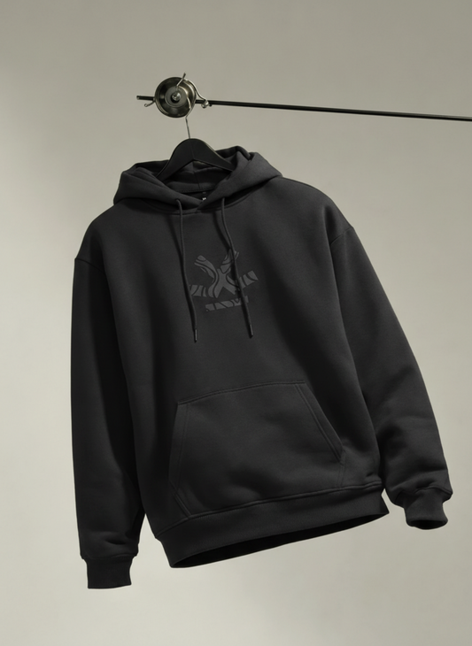 Classic Black Hoodie with Tonal Logo | Black