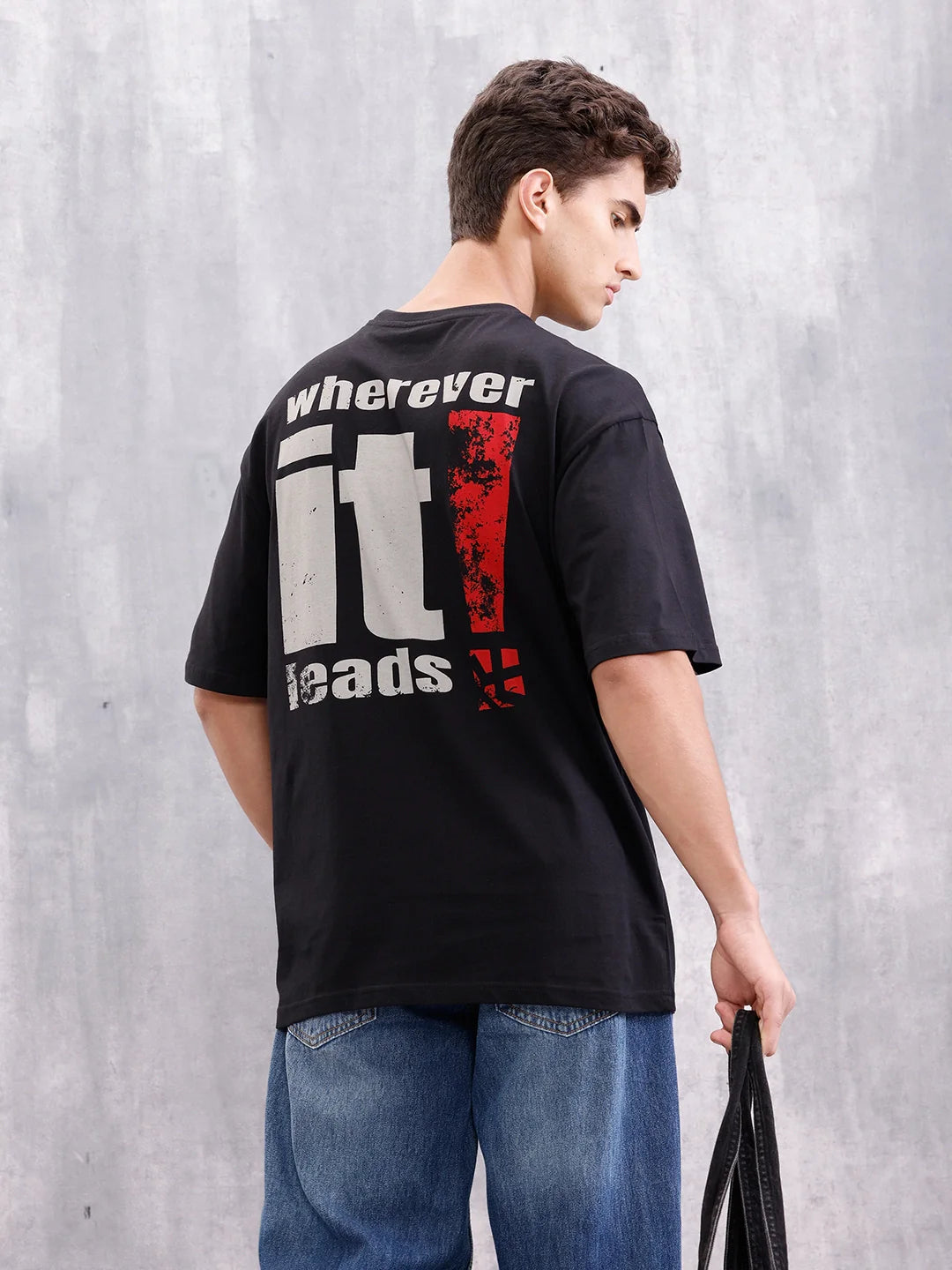 Back Graphic Printed Oversized Fit T-Shirt | Black