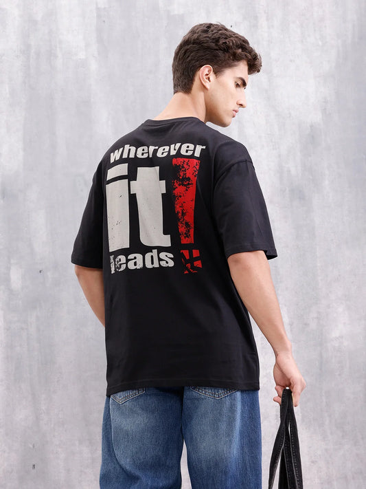 Back Graphic Printed Oversized Fit T-Shirt | Black