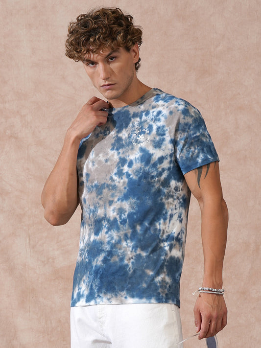 Washed Tie Dye Slim Fit T-Shirt | Blue