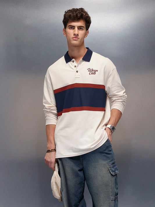 Classic Oversized Full Sleeves Polo T-Shirt  | Beige
