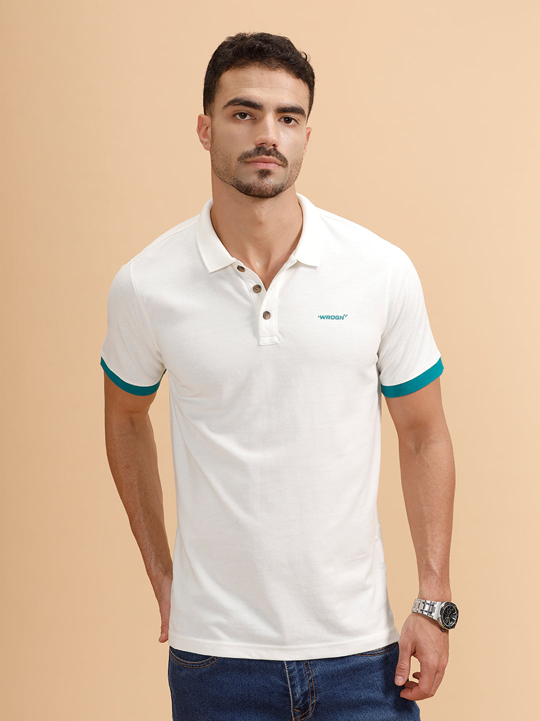 Contrast Details Regular Fit Polo T-Shirt | White