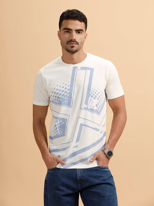 Placement Printed Regular Fit T-Shirt | White