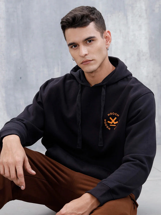 Wrogn Comfort Fit Graphic Hoodie Sweatshirt | Black