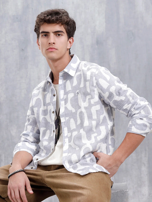 Abstract Aop Printed Regular Fit Shirt | Grey