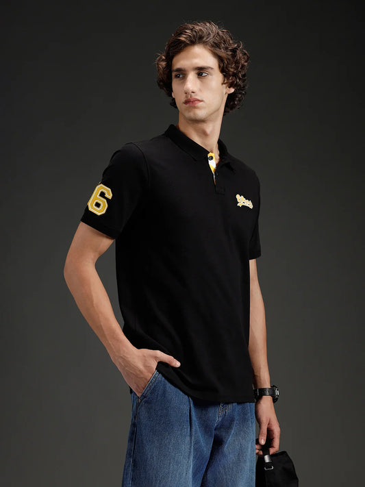 Wrogn Regular Fit Varsity Polo | Black