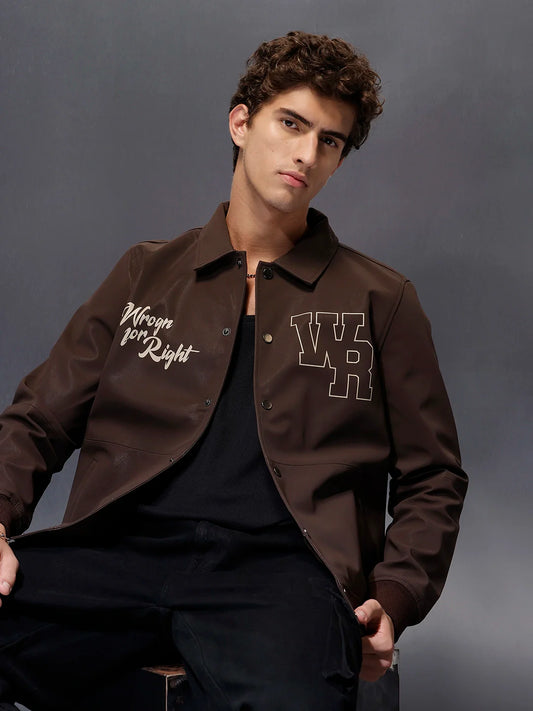 Wrogn Branded Men's Varsity Inspired Jacket  |  Brown