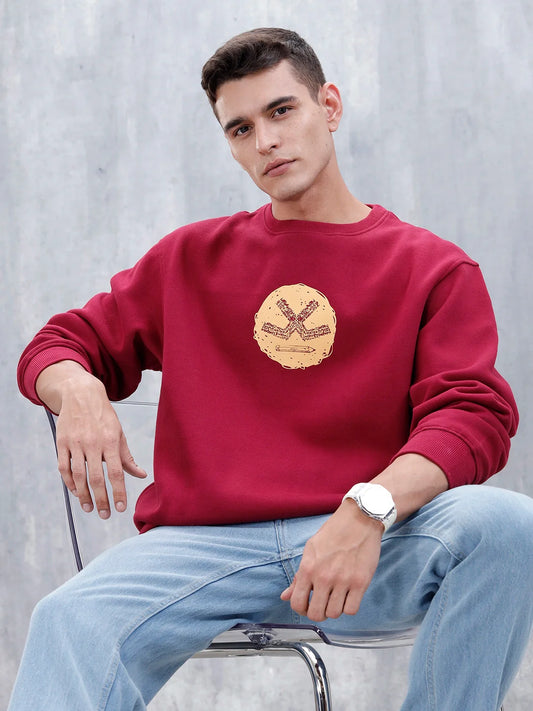 Wrogn Comfort Fit Graphic Sweatshirt For Men | Maroon
