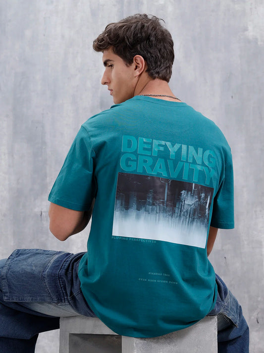 Casual Men Oversized Fit Tee With Graphic | Green