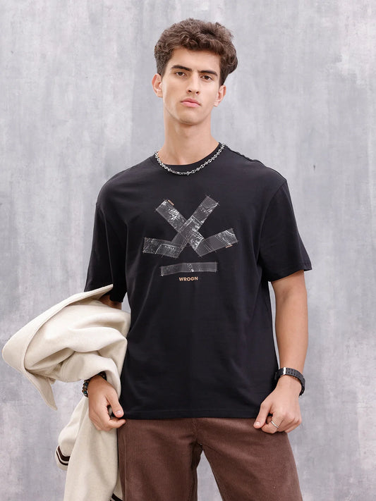 Brand Carrier Oversized Fit Casual Look T-Shirt | Black