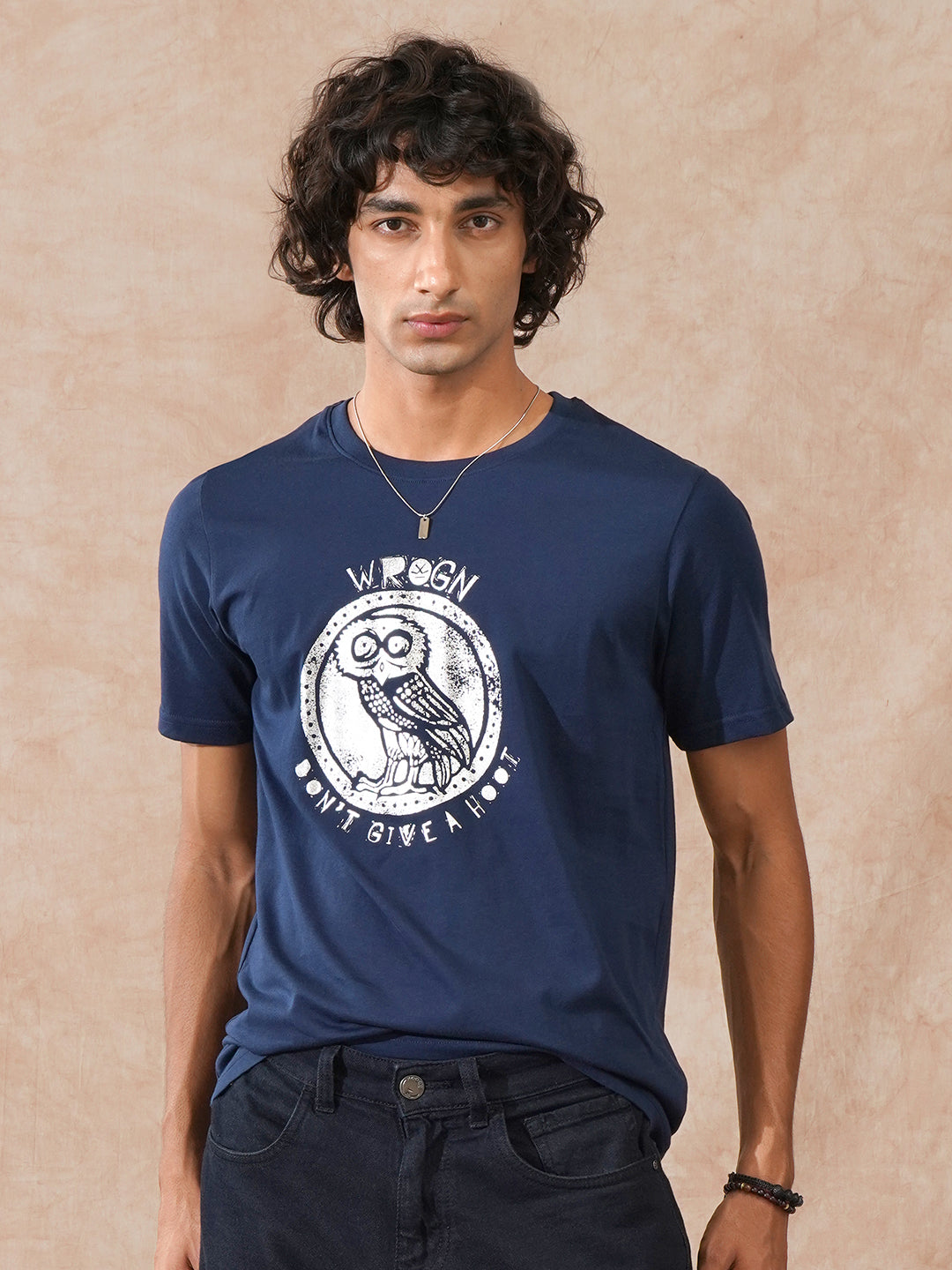 Foil Printed Slim Fit T-Shirt  | Navy Blue